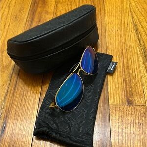 Oakley Gold Aviator Sunglasses with Blue Lenses